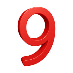 Red 3d number 9 for math, business and education concept