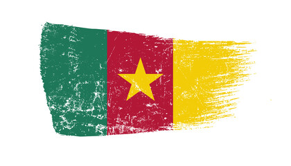 Cameroon Flag Designed in Brush Strokes and Grunge Texture
