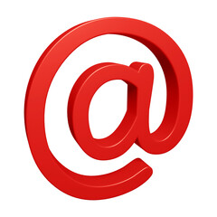 Red email or at symbol design in 3d rendering