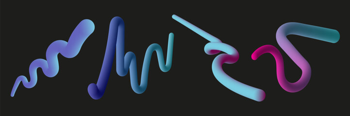 Liquid color shapes for posters, illustrations or backgrounds. Trendy neon colors gradient elements. Colorful vector forms, vibrant waves, brush blend strokes.