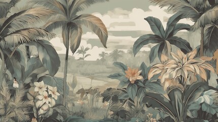 Tropical Paradise: Lush Coconut Trees and Exotic Flora. Generative AI
