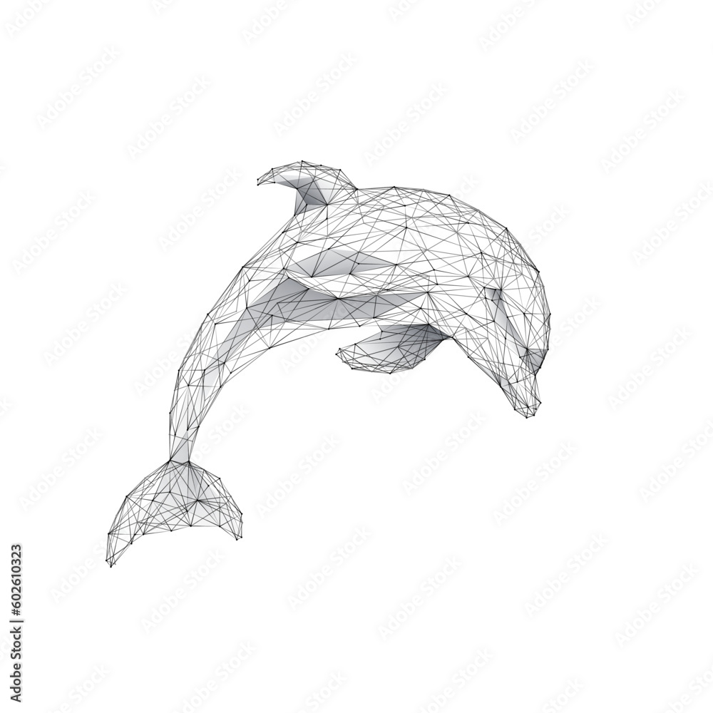Aufkleber jumping dolphin isolated on white background. marine life concept. 3d wireframe vector illustration.