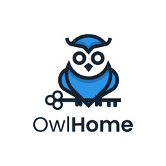 Owl and key combination logo character. It is suitable for use as a housing logo or residential rental.