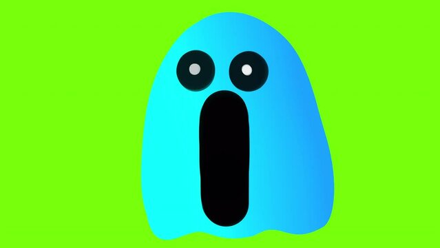 Shocked cartoon ghost on green screen. Scared character in kawaii style. Stock video with the emotion of surprise in 4K with an alpha channel.