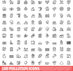 100 pollution icons set. Outline illustration of 100 pollution icons vector set isolated on white background