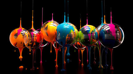 multiple spheres on black background. Generative ai