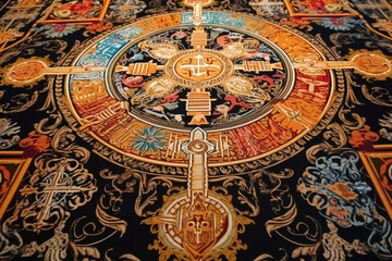 Fototapeta na wymiar A stunning illustration of a traditional Corpus Christi carpet made of colored sawdust, showcasing intricate designs and religious symbols Generative AI