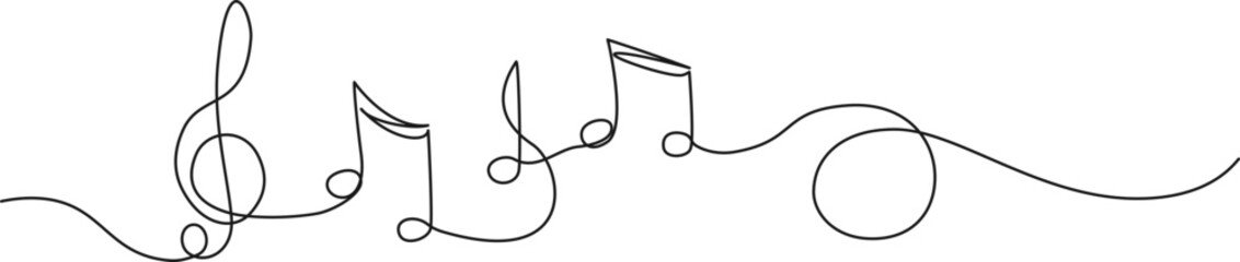 continuous single line drawing of music notes and treble clef, abstract melody sheet music line art vector illustration © Christian Horz