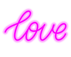 Love - hand written pink neon lettering sign illustration.