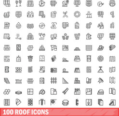 100 roof icons set. Outline illustration of 100 roof icons vector set isolated on white background