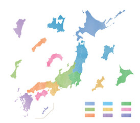 水彩調の日本地図
