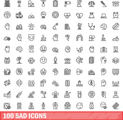 100 sad icons set. Outline illustration of 100 sad icons vector set isolated on white background