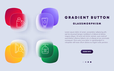 Stain removericon set. Effective cleaning, stain removal, fabric care. Spot treatment. Glassmorphism style. Vector line icon for Business and Advertising