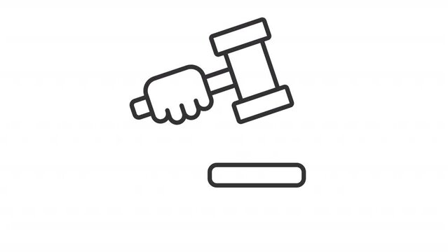 Animated court gavel line icon. Auction hammer hitting animation. Decision making. Justice system. Online bidding. Loop HD video with alpha channel, transparent background. Outline motion graphic