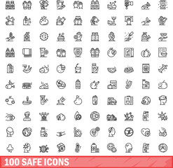 100 safe icons set. Outline illustration of 100 safe icons vector set isolated on white background