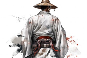 Fototapeta premium Samurai warrior from the back, martial art concept, digital illustration. Generative AI