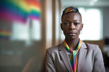 Powerful portrait of office worker, woman, LGBTQ acceptance, generative AI