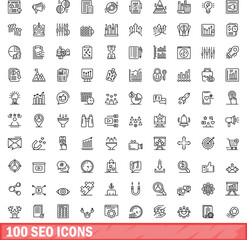 100 seo icons set. Outline illustration of 100 seo icons vector set isolated on white background