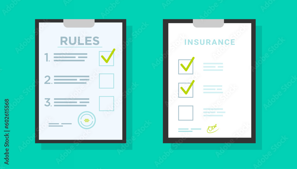 Poster insurance and rules document in a flat design