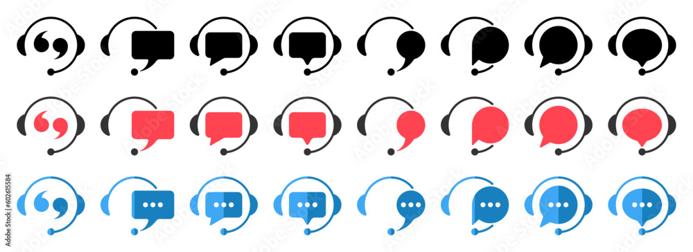 Poster set of support headphones icons in different style