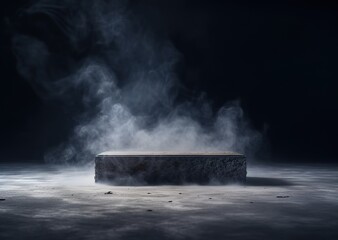 Storm in the dark. Smoke over the floor. Concrete platform podium with smoke. generative ai - obrazy, fototapety, plakaty