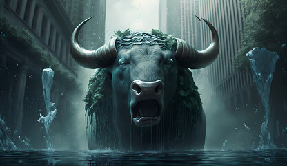 Fototapeta na wymiar The stock market crash & bull is crying / beginning of Bear market. Generative AI.