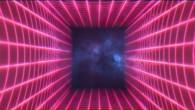 Abstract red energy grid swirling tunnel of lines in the top and bottom of the screen magical bright glowing futuristic hi-tech background