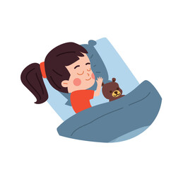 Happy sleeping kid girl flat style, vector illustration