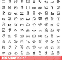 Fototapeta na wymiar 100 show icons set. Outline illustration of 100 show icons vector set isolated on white background