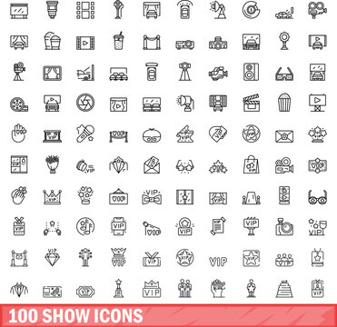 100 show icons set. Outline illustration of 100 show icons vector set isolated on white background
