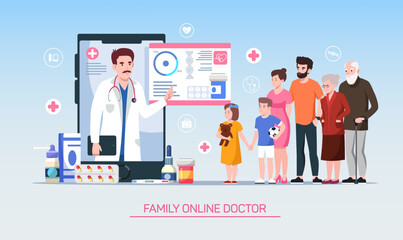 Illustration of online consultation with family physician via mobile app