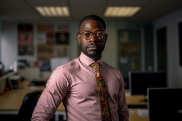 Fototapeta premium Powerful portrait of office worker, man, LGBTQ acceptance, generative AI