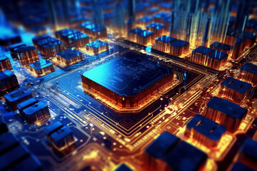 Fototapeta premium 미래 지향적, 혁신적인 디지털 기술 회로 기판. 인공지능 생성