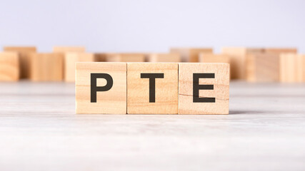 PTE - word concept written on wooden cubes or blocks on a light background