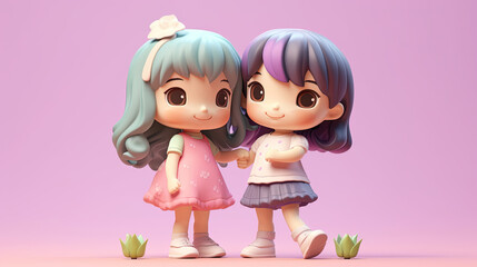 Obraz na płótnie Canvas Cute friendship. 3d avatar concept