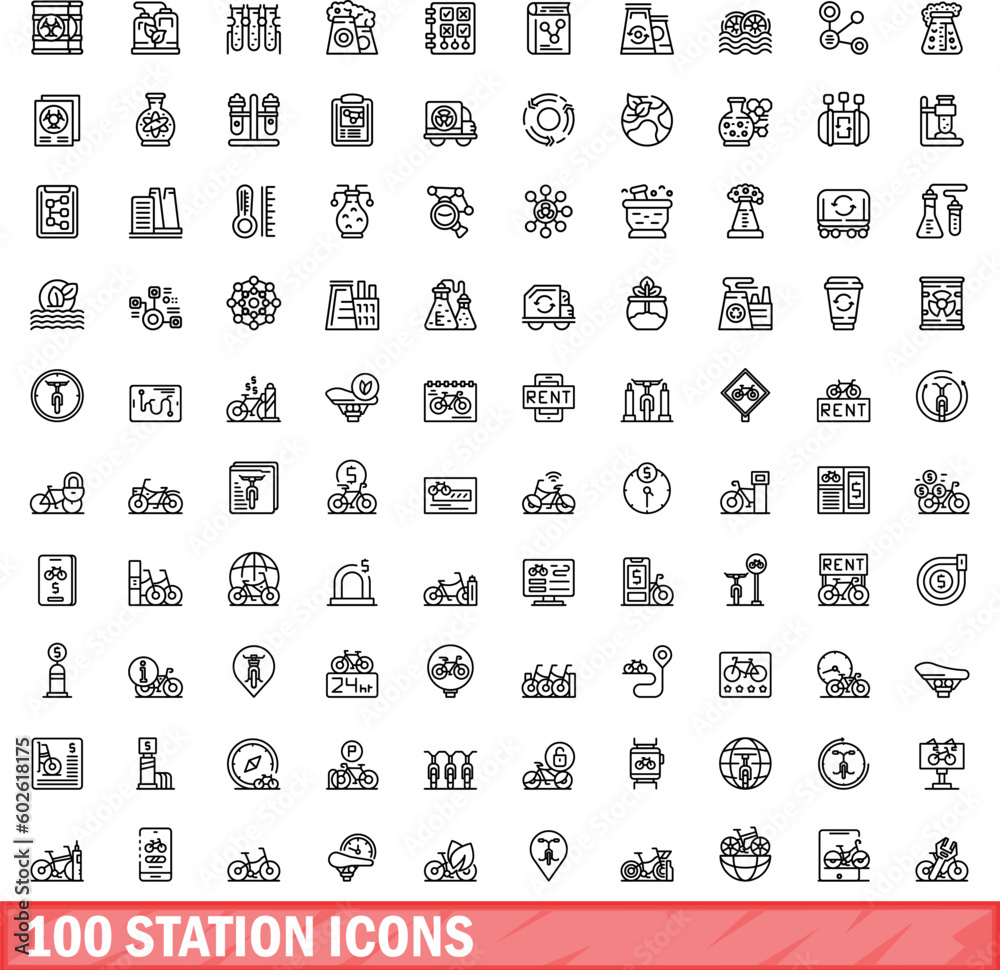 Wall mural 100 station icons set. outline illustration of 100 station icons vector set isolated on white backgr