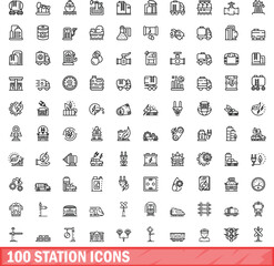 100 station icons set. Outline illustration of 100 station icons vector set isolated on white background