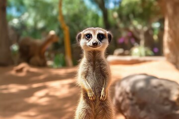 Fototapeta premium Amusing meerkat standing on its hind legs looking around