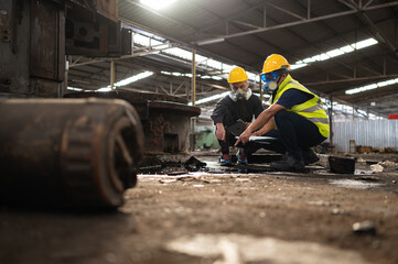 Scientists and government officials Inspect and collect chemical leak samples in industrial sites. to be thoroughly investigated in the laboratory