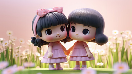 Obraz na płótnie Canvas Cute friendship. 3d avatar concept