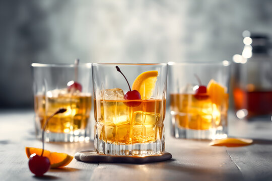 Alcohol cocktail collection - Negroni Americano with orange. ai