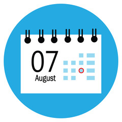 calendar icon, icon vector illustration, new calender, 07 august icon with white background