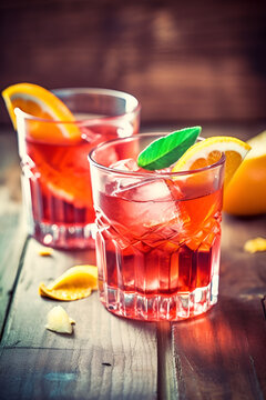 Alcohol cocktail collection - Negroni Americano with orange. ai