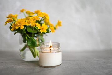 Yellow summer flowers on a gray background