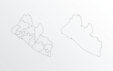 Black Outline vector Map of Liberia with regions on white background