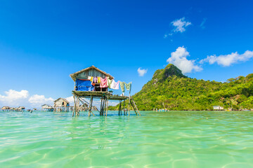 Beautiful landscapes view borneo sea gypsy water village in Bodgaya Island, Semporna Sabah,...