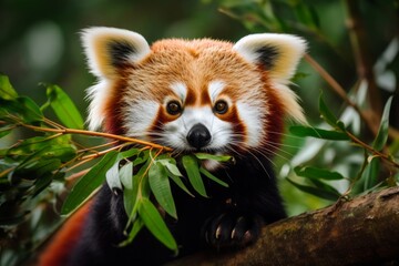 Fototapeta premium Red panda snacking on bamboo