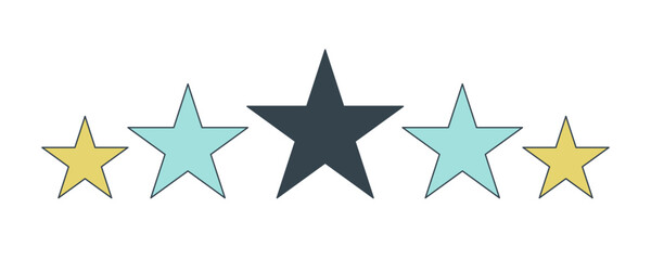 Five star rating flat line color isolated vector icon. Bewertung sterne. Review stars 5. Editable clip art element on white background. Simple outline cartoon spot illustration for web design