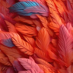 Very Detailed Feathers Pastel Red Pink Orange Tones Tile Seamless Background. Generative AI