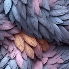 Very Detailed Feathers Pastel Gray Tones Tile Seamless Background. Generative AI